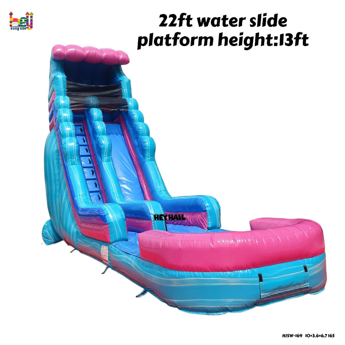 22ft single lane water slide specification image showing 13 ft platform height