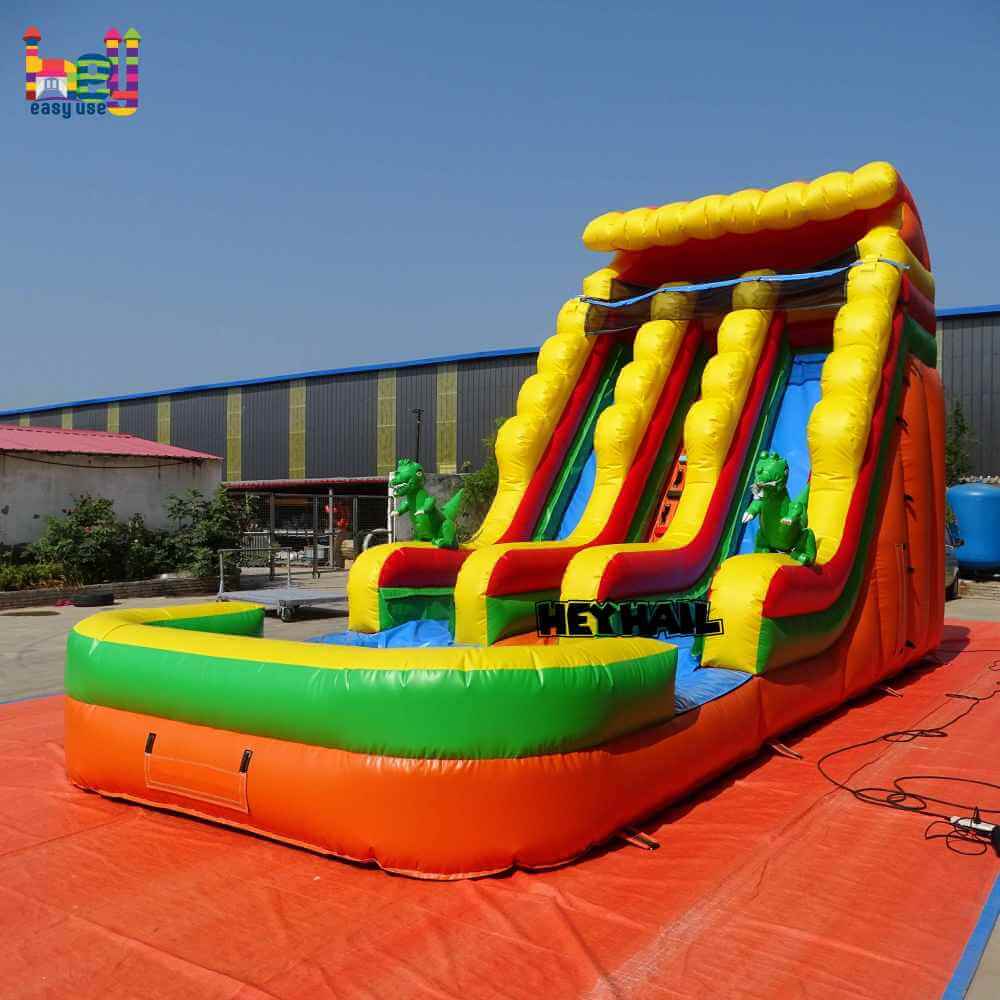 18ft Dinosaur Dual-Lane Water Slide with Pool