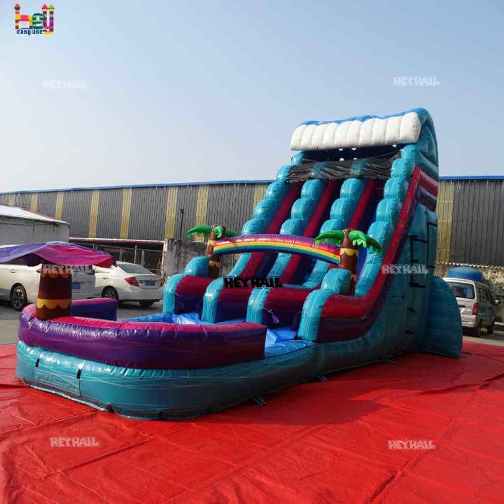 18ft Teal Tropical Dual Lane Water Slide with Rainbow Pool