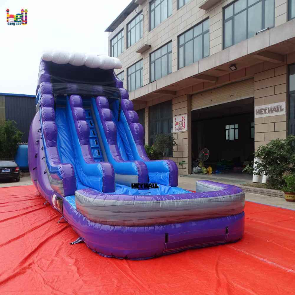 18ft Purple and Blue Dual-Lane Water Slide with Pool