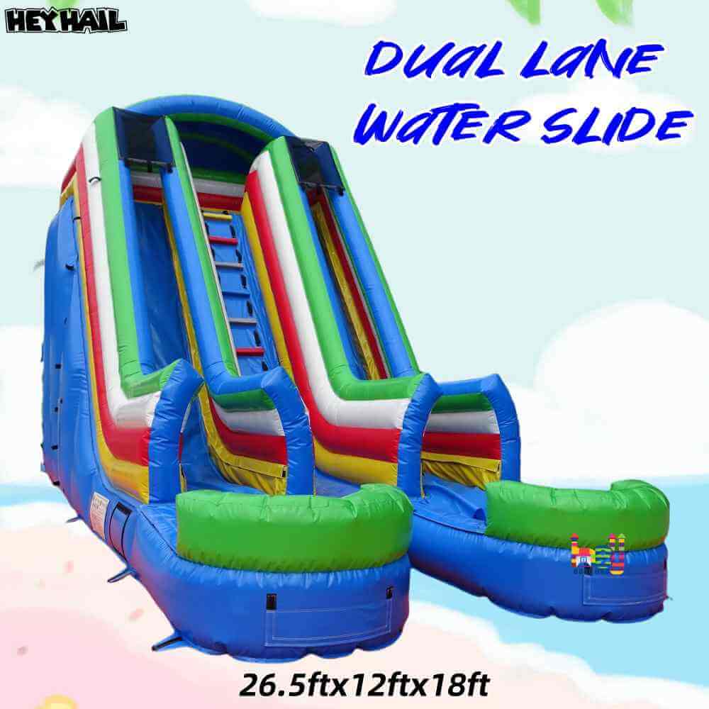 18ft Blue & Green Double Lane Water Slide with Two Pools for Sale