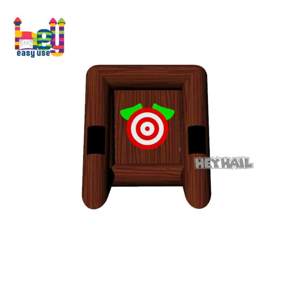Front rendering showing the circular target and brown inflatable frame
