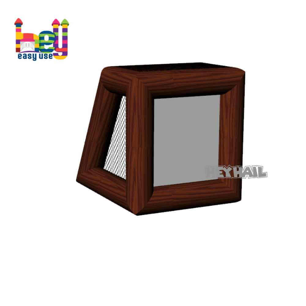 Rear rendering of the wood-look inflatable target game
