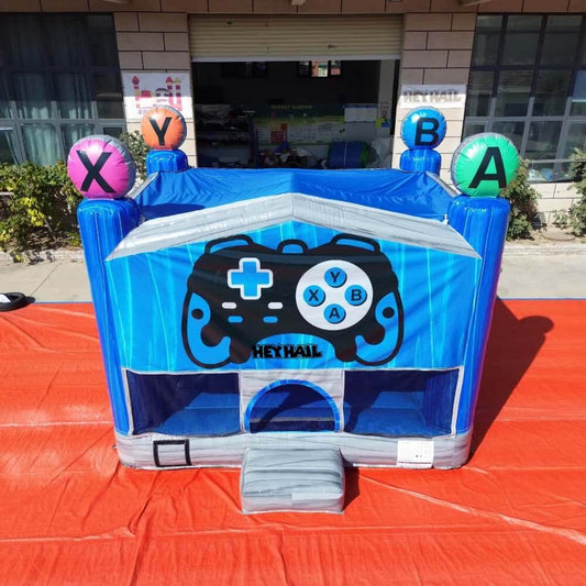 13ft gaming theme bounce house with controller graphic, front view