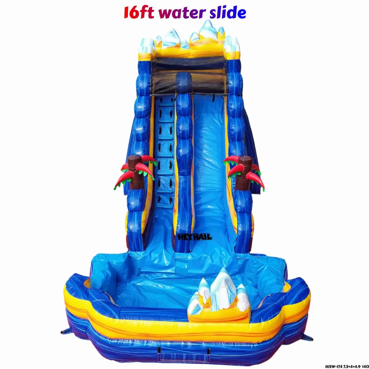 Front view of 16ft mountain water slide with splash pool