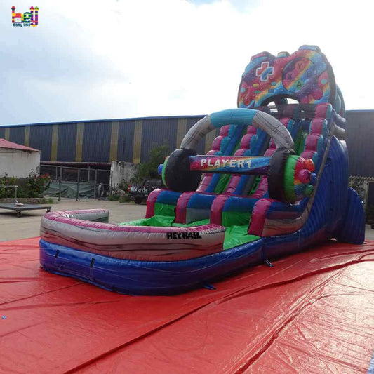 20ft dual lane water slide with deep pool, product view 1