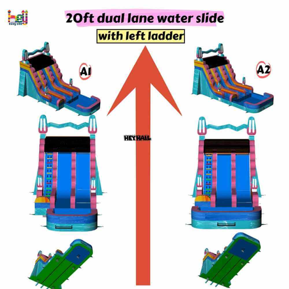 20ft dual lane water slide with deep pool, product view 1
