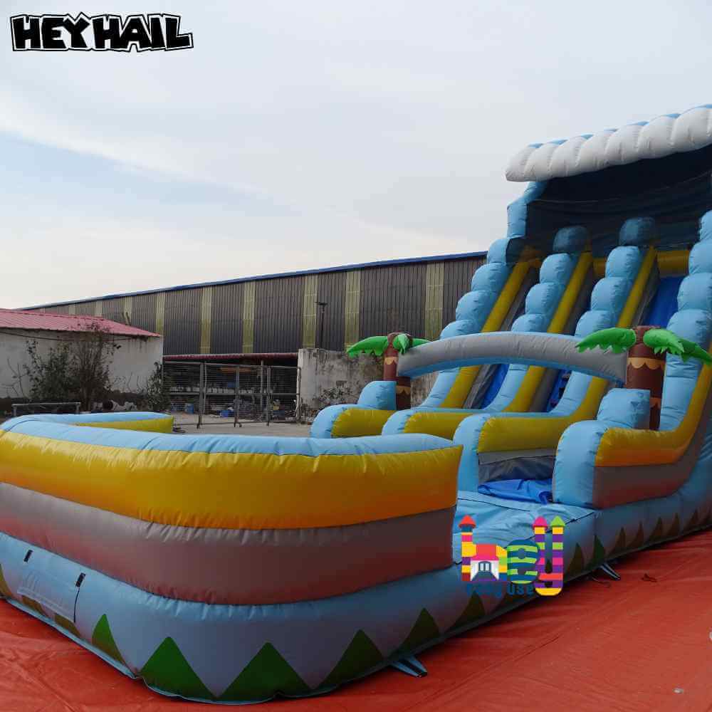 20ft dual lane water slide with deep pool, product view 1