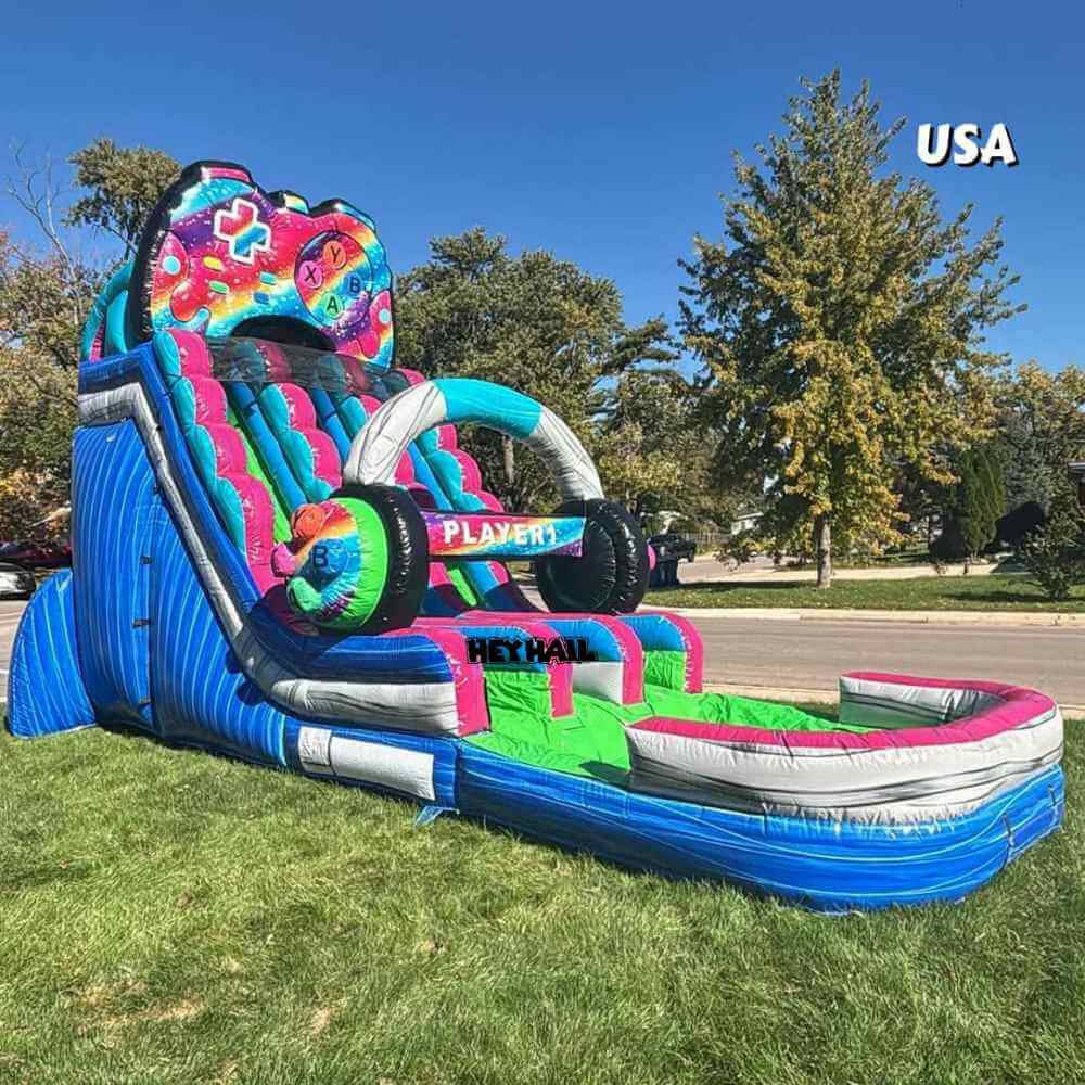 20ft dual lane water slide with deep pool, product view 2