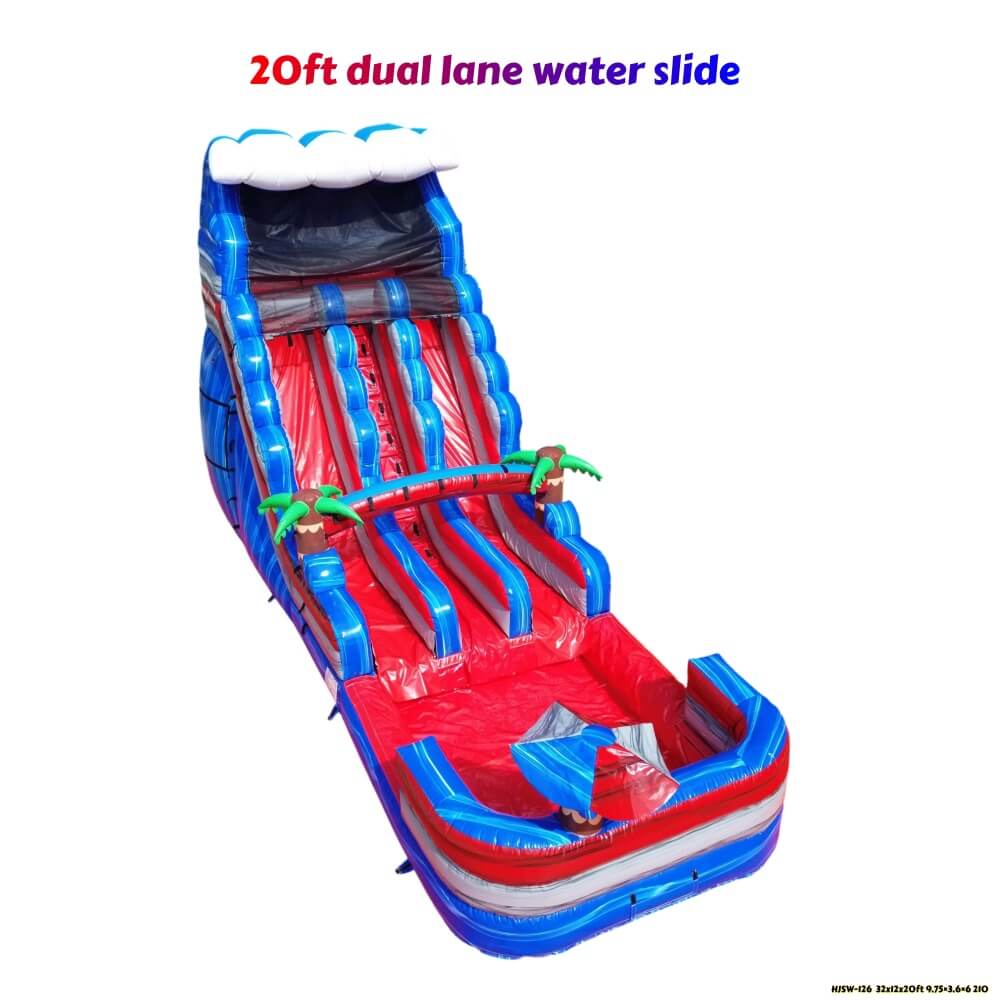 20ft blue and red dual-lane water slide with pool, product overview