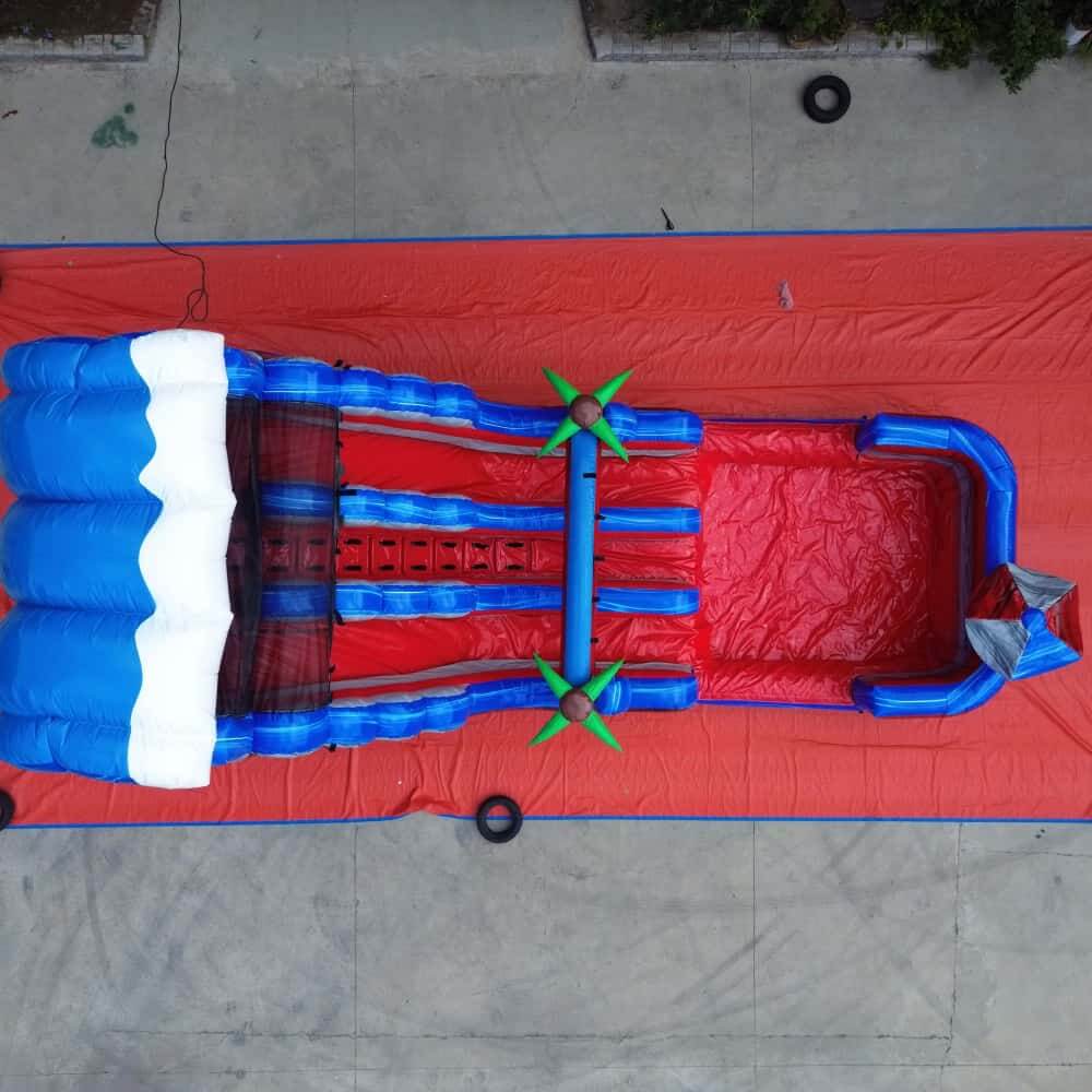 20ft dual-lane water slide with pool, aerial top view