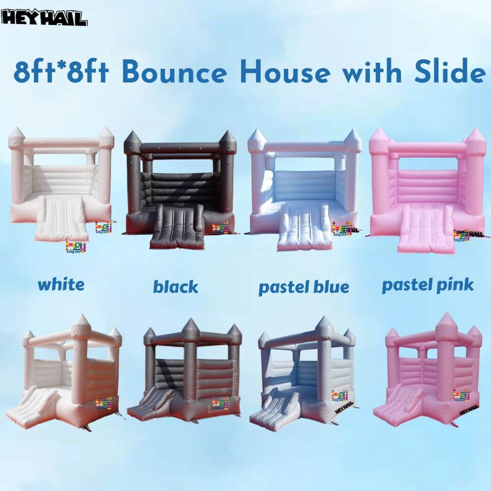 8x8ft white bounce house with slide