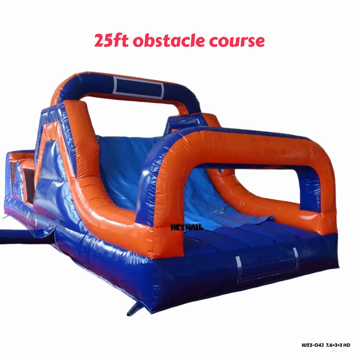 25ft blue and orange inflatable obstacle course slide exit view