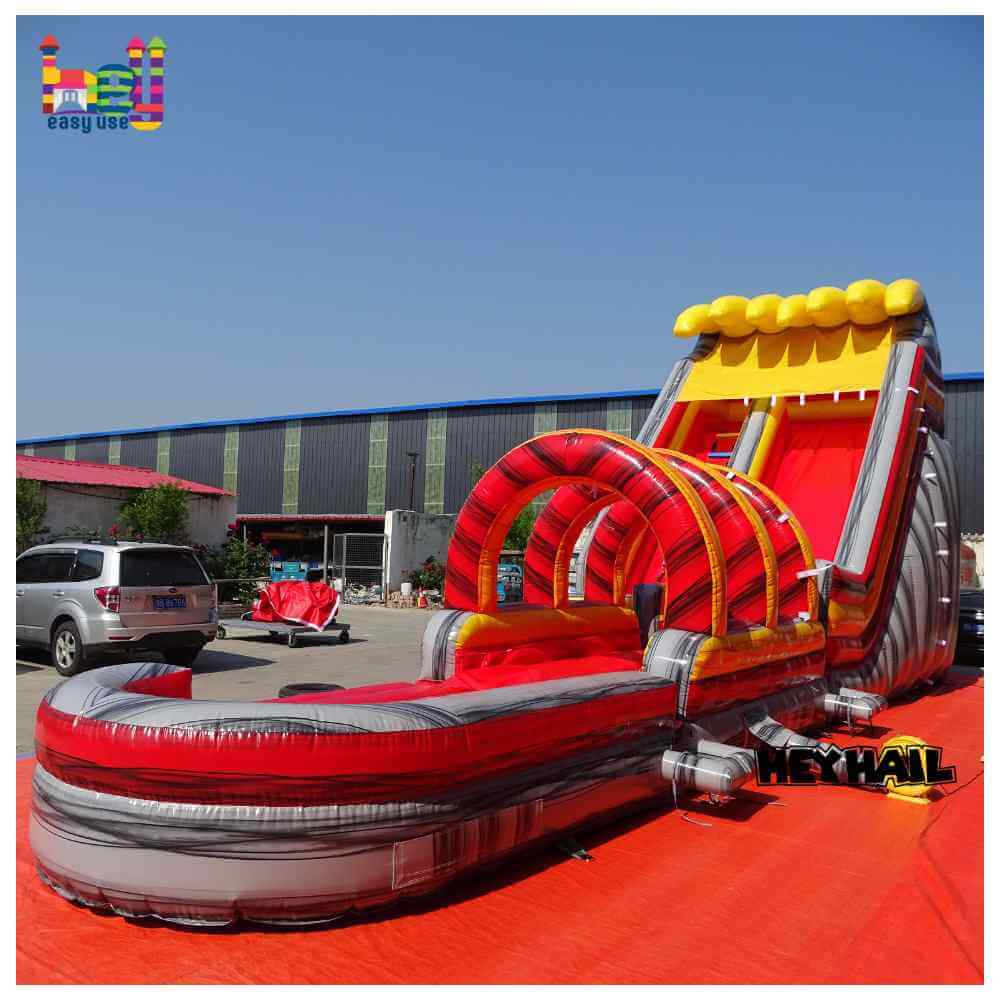 Red yellow marble 22ft dual lane water slide with detached slip-and-slide extension