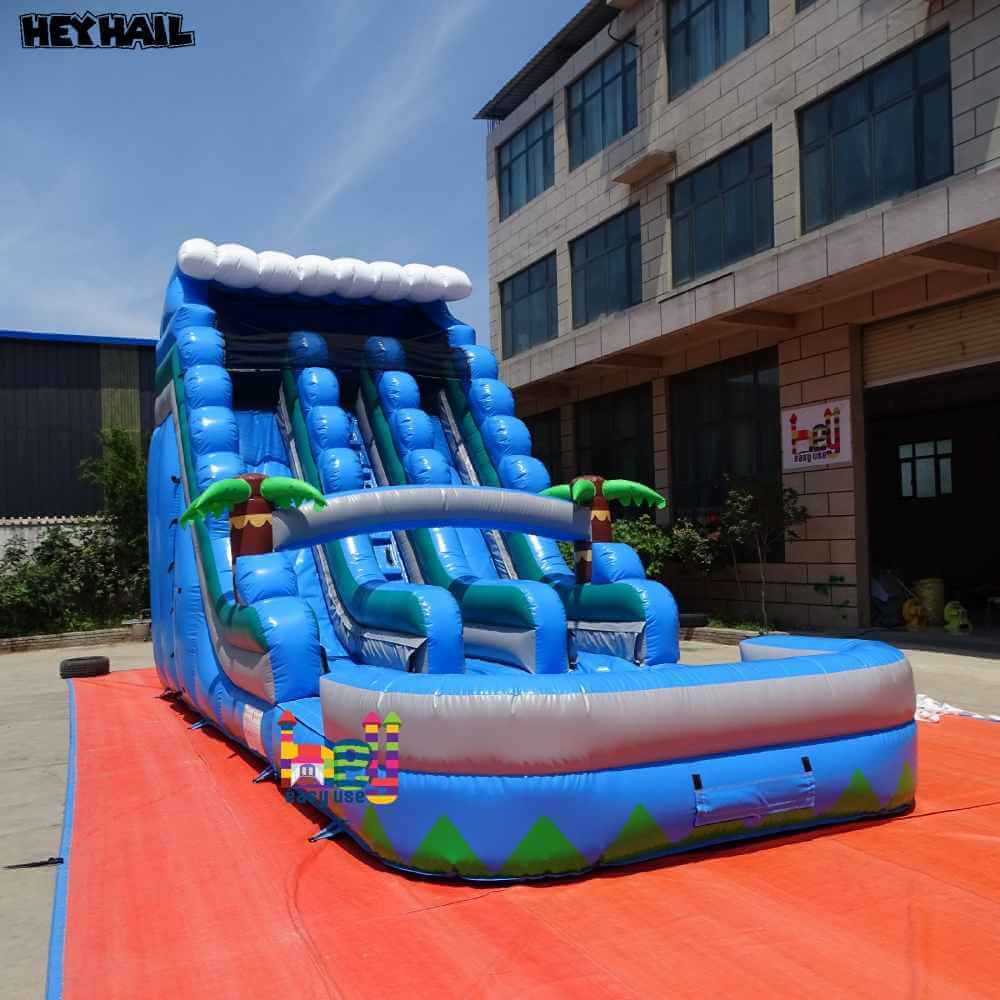 18ft Blue Tropical Dual-Lane Water Slide with Pool