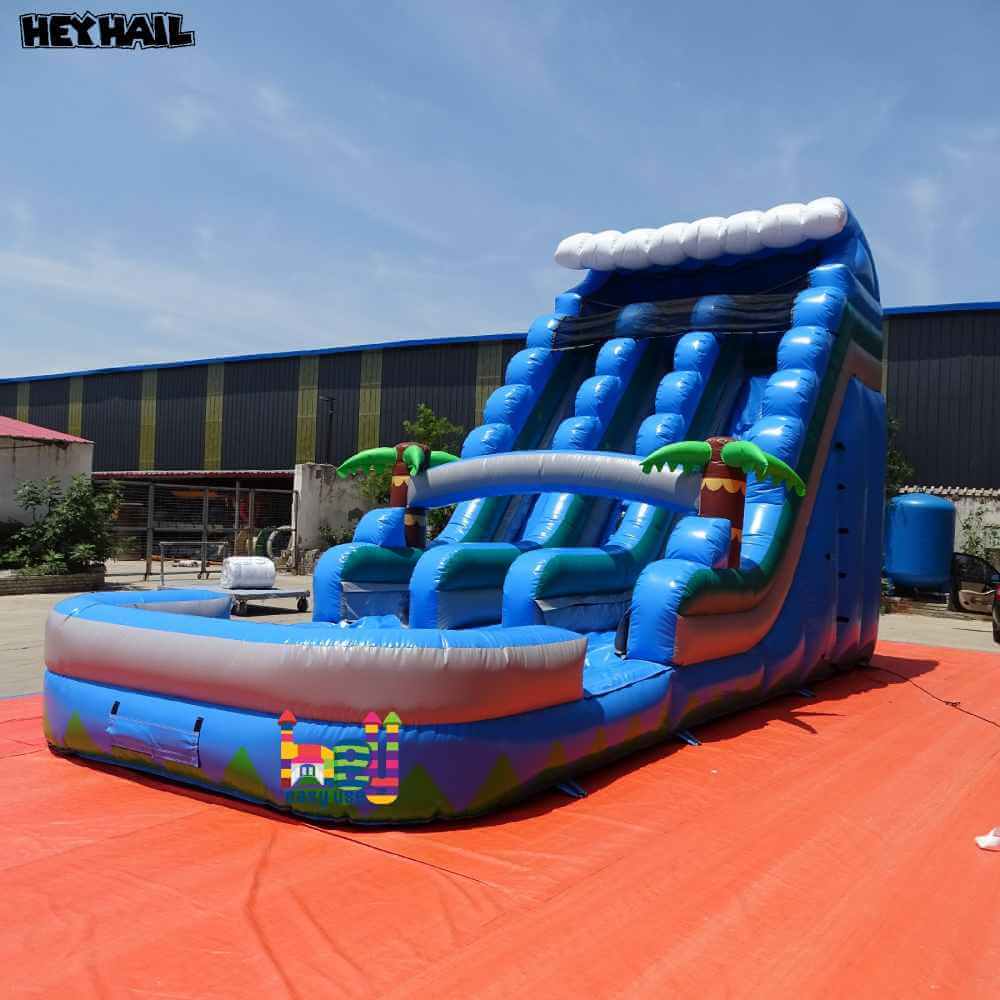 18ft Blue Tropical Dual-Lane Water Slide with Pool