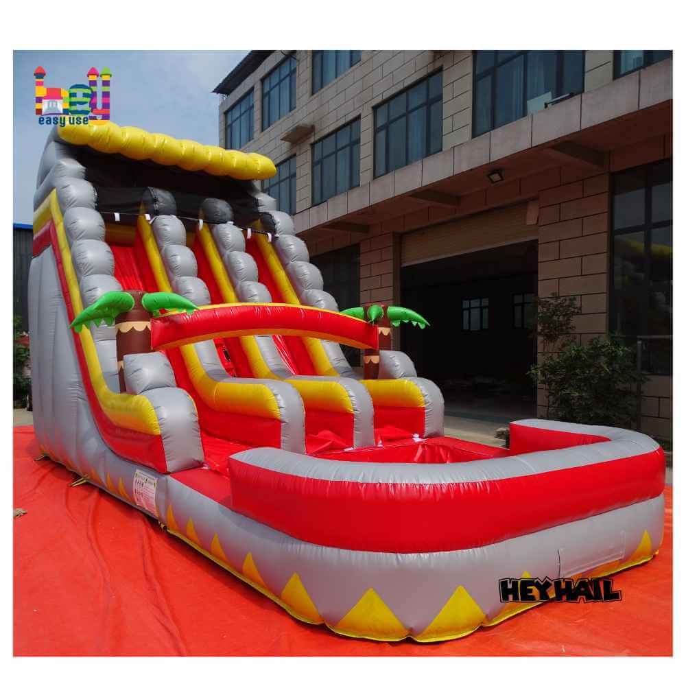 18ft Red Tropical Dual-Lane Water Slide with Pool