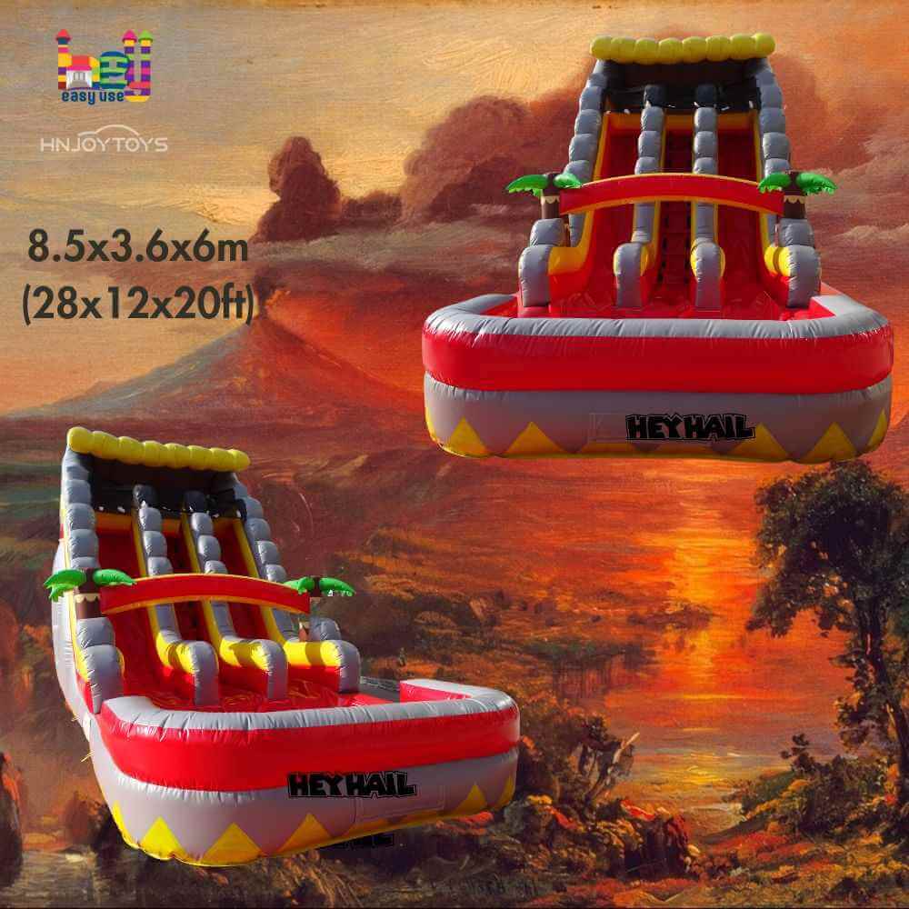 18ft Red Tropical Dual-Lane Water Slide with Pool