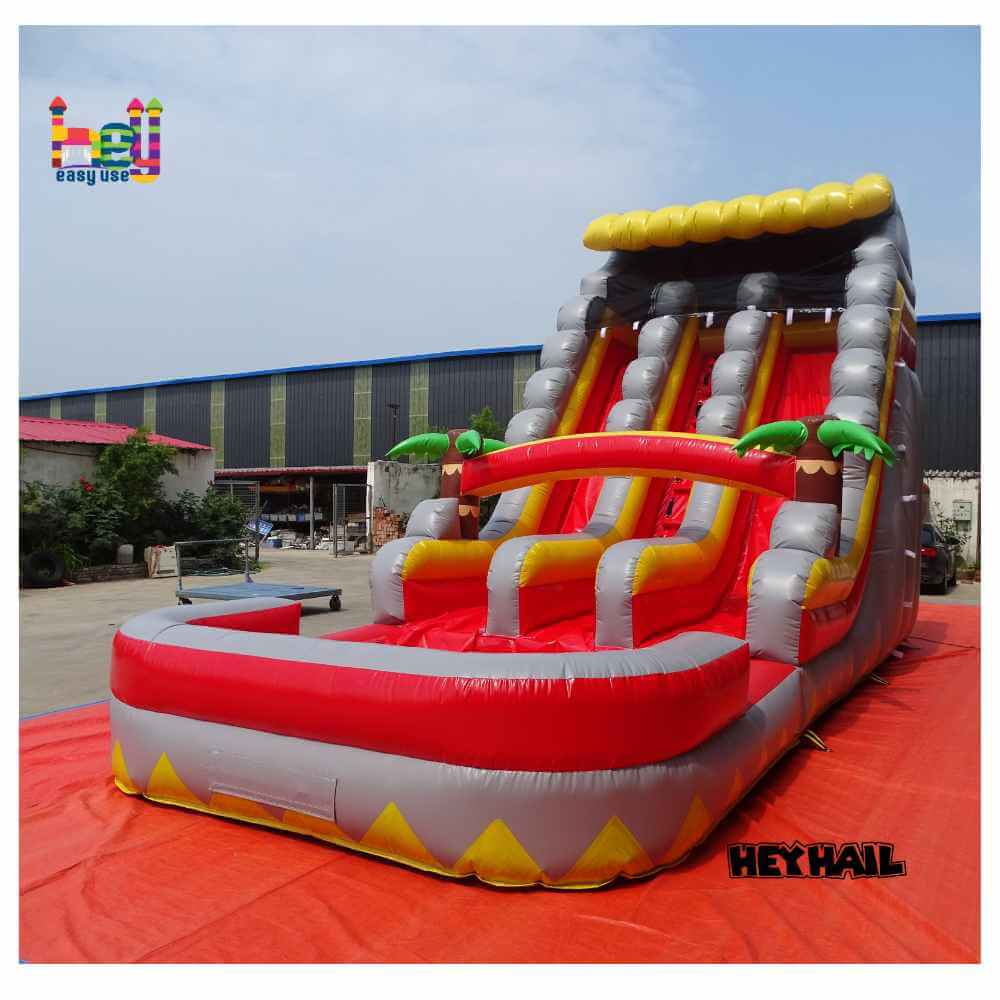 18ft Red Tropical Dual-Lane Water Slide with Pool