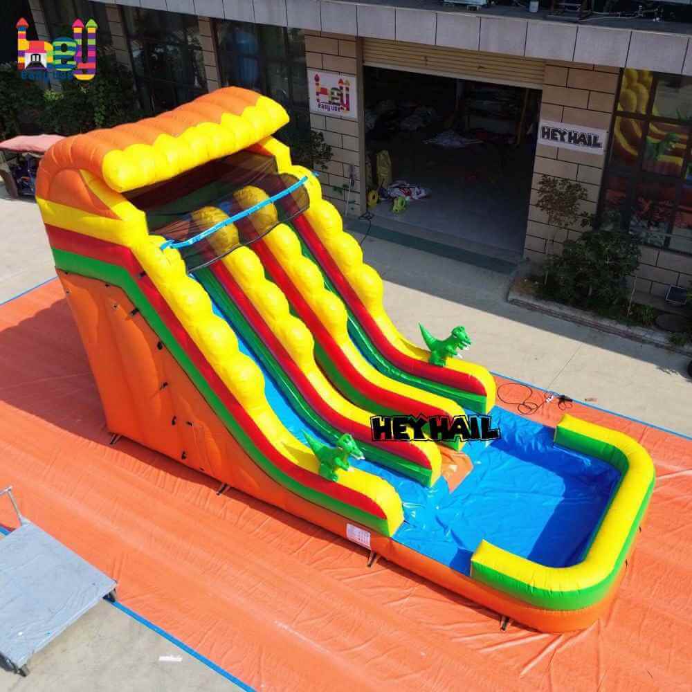 18ft Dinosaur Dual-Lane Water Slide with Pool