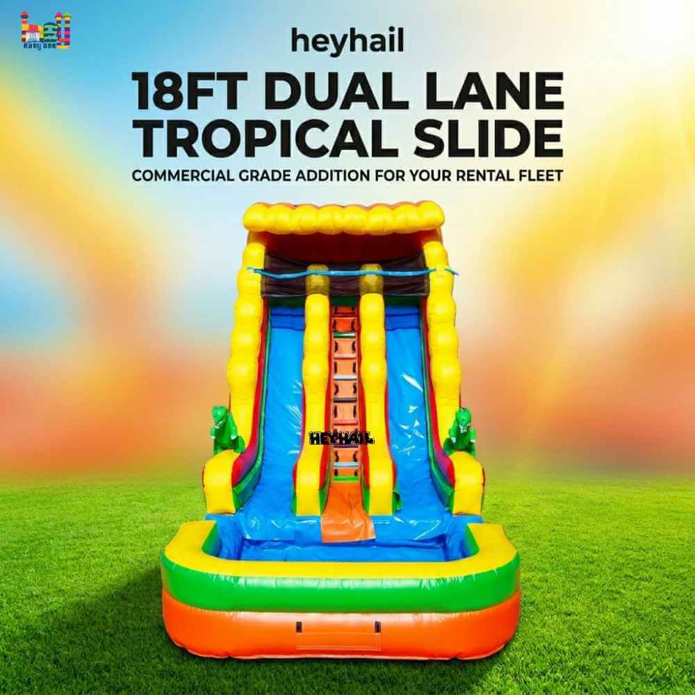 18ft Dinosaur Dual-Lane Water Slide with Pool