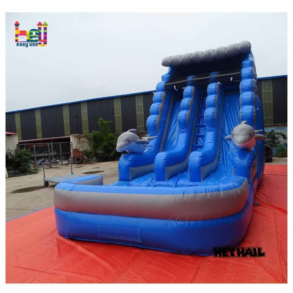18ft Blue Dolphin Dual-Lane Water Slide with Pool