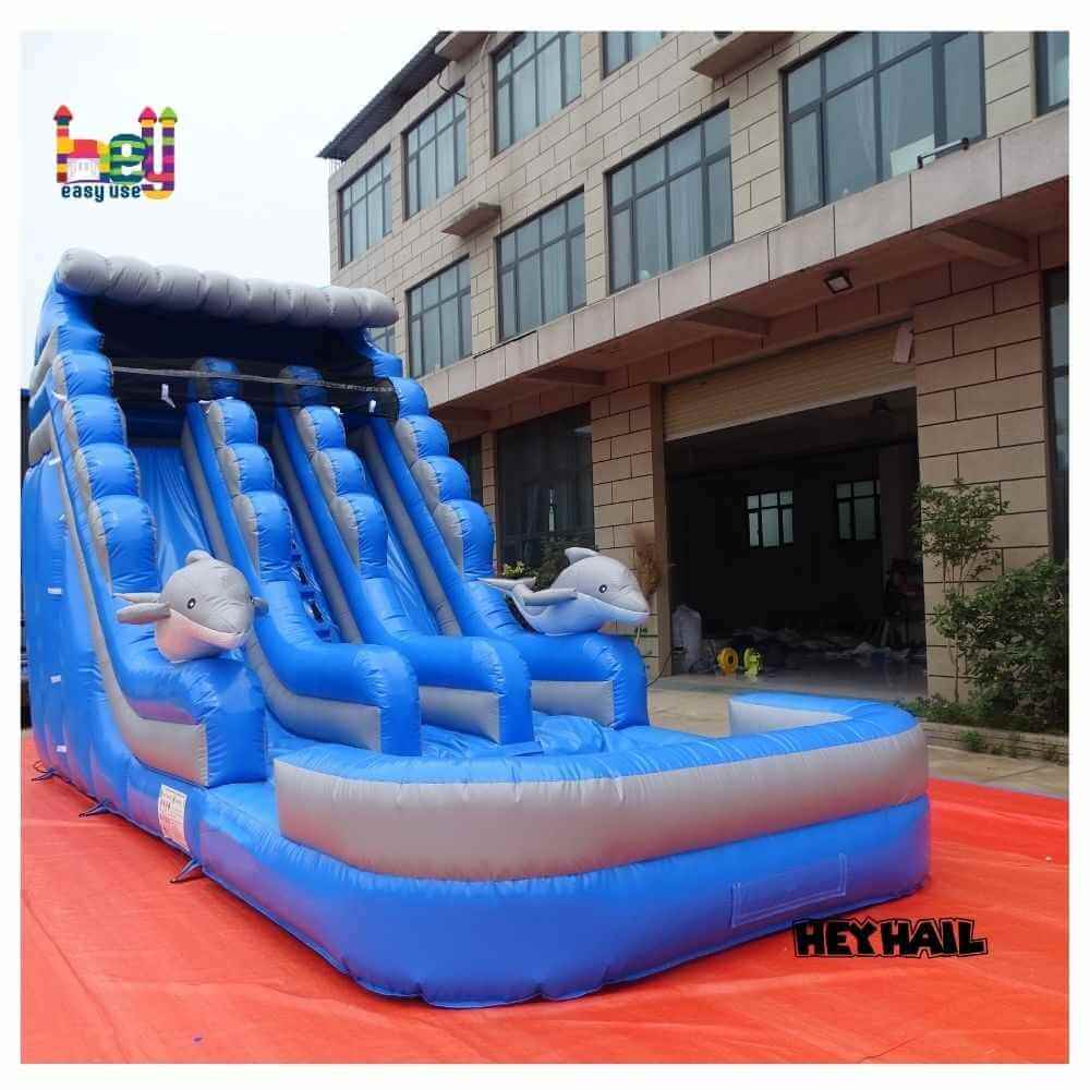 18ft Blue Dolphin Dual-Lane Water Slide with Pool