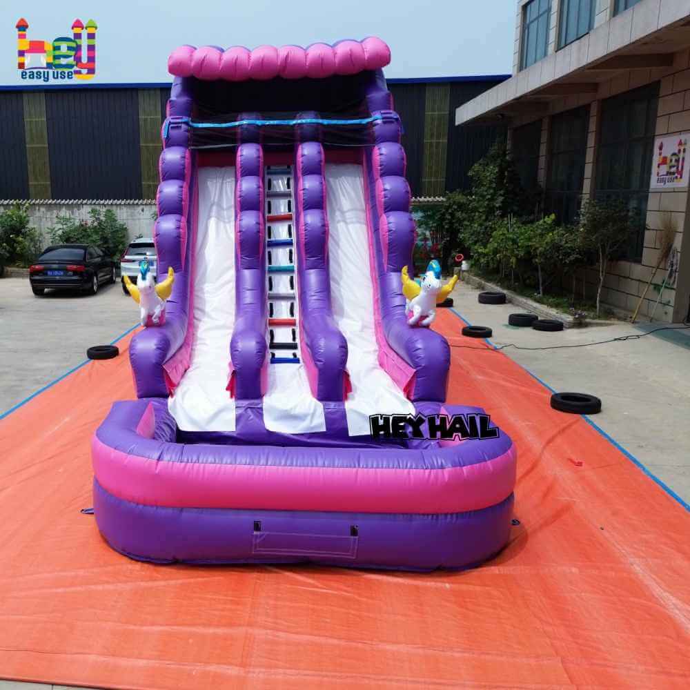 18ft Purple Unicorn Dual-Lane Water Slide with Pool