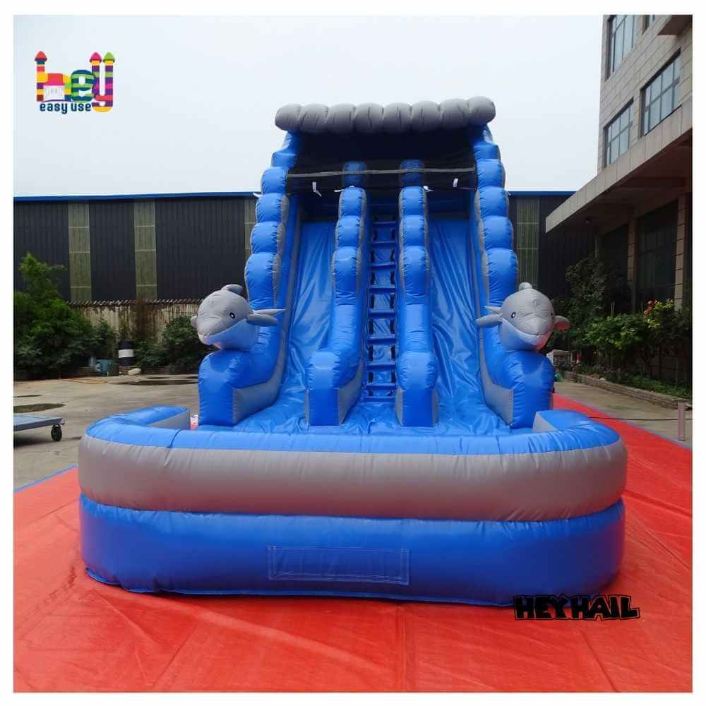 18ft Blue Dolphin Dual-Lane Water Slide with Pool