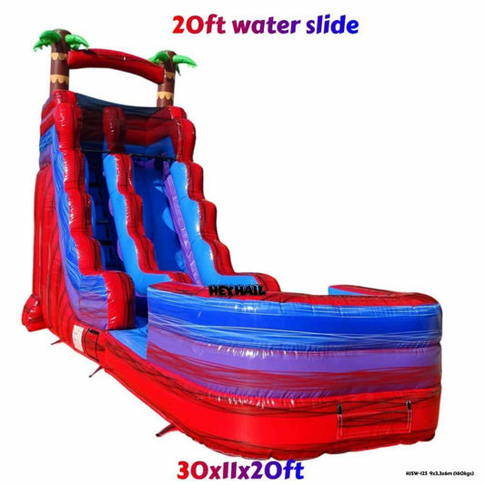 20ft palm tree single lane water slide with pool front product view