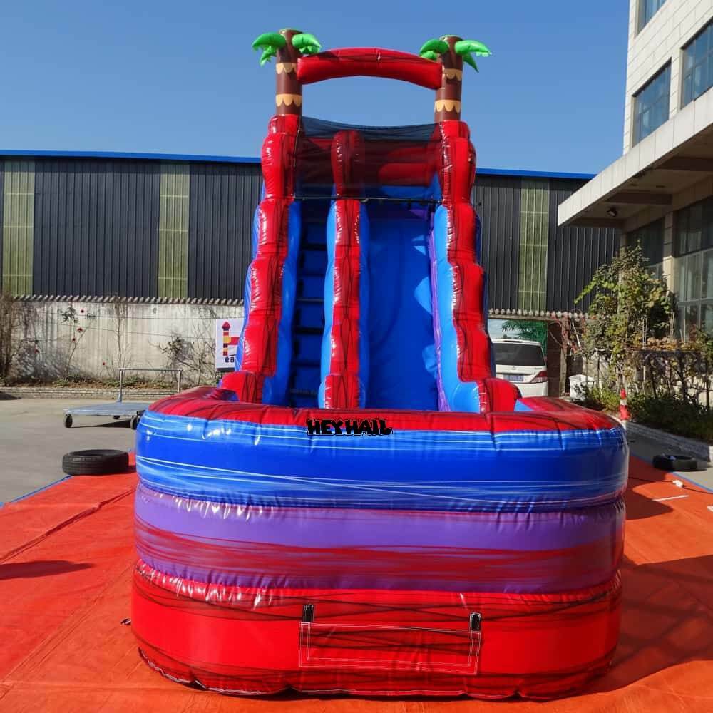 20ft palm tree single lane water slide with pool front view at HEYHAIL factory