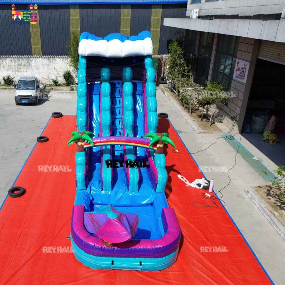 18ft Teal Tropical Dual-Lane Water Slide with Pool