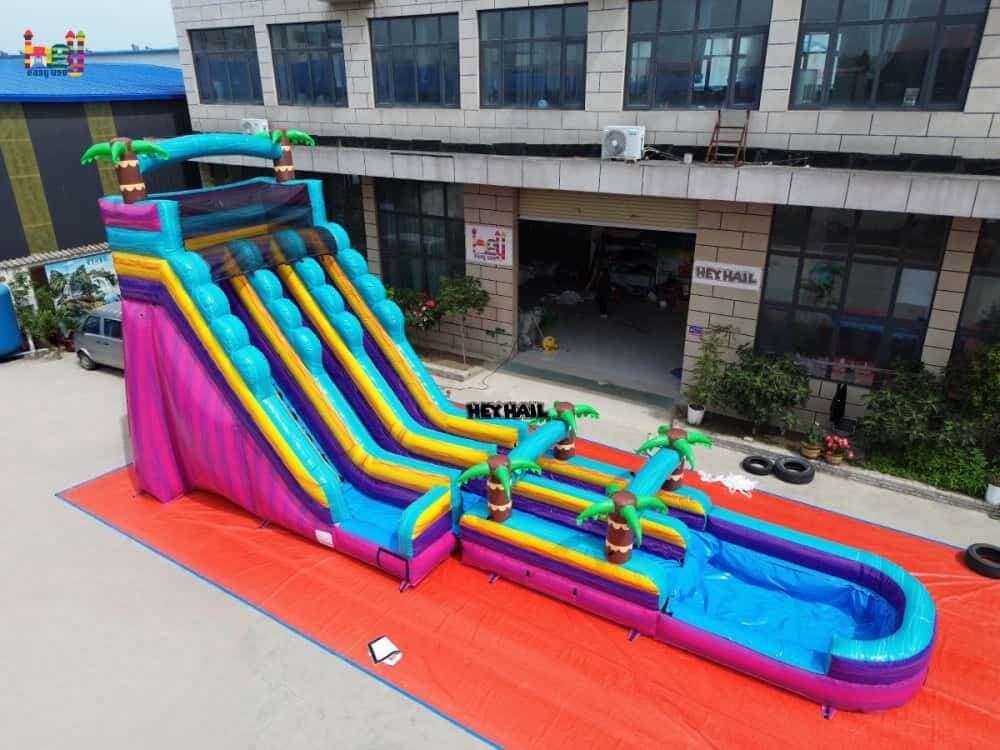 22FT Commercial Dual Lane Water Slide with Pool outdoor factory view