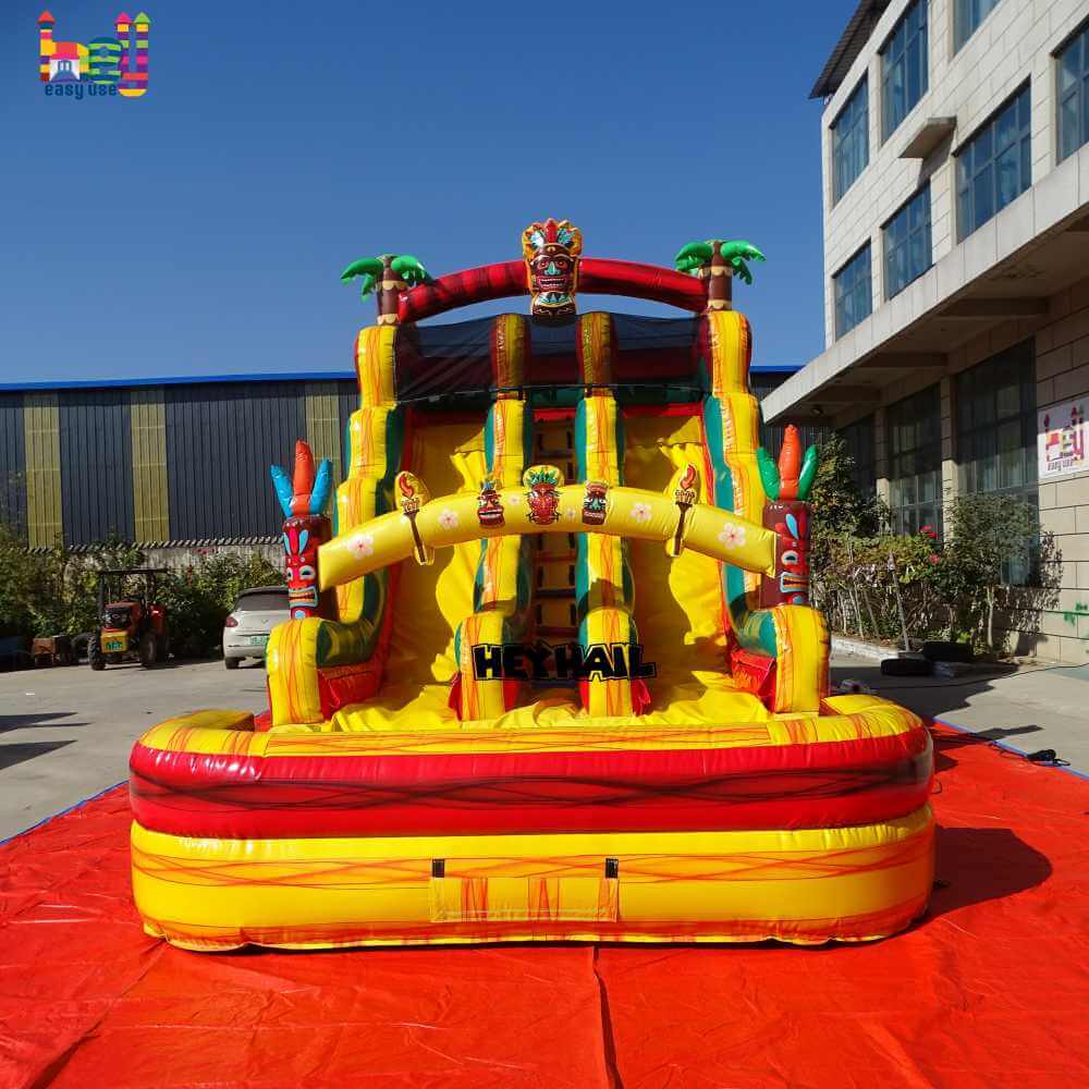 18ft Colorful Tropical Dual-Lane Water Slide with Pool