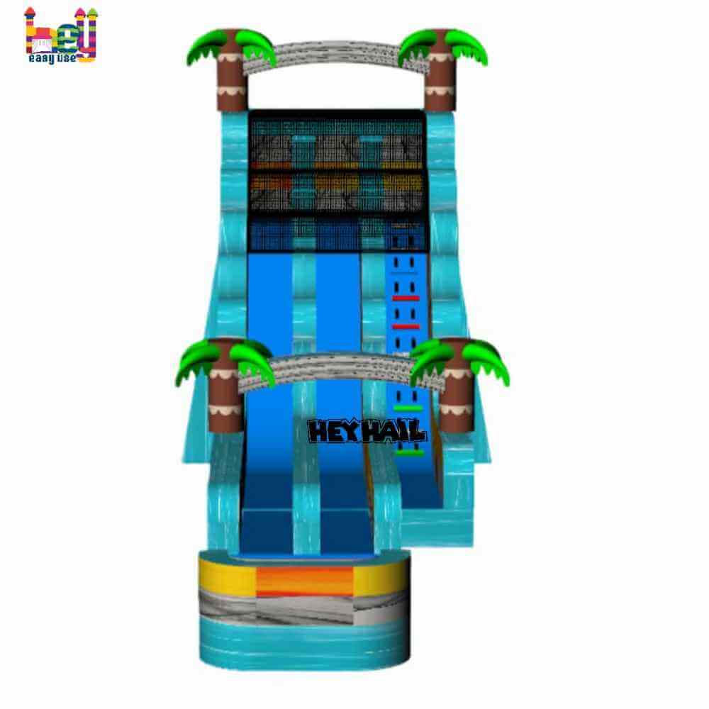 20ft tropical dual lane water slide with deep pool, front view