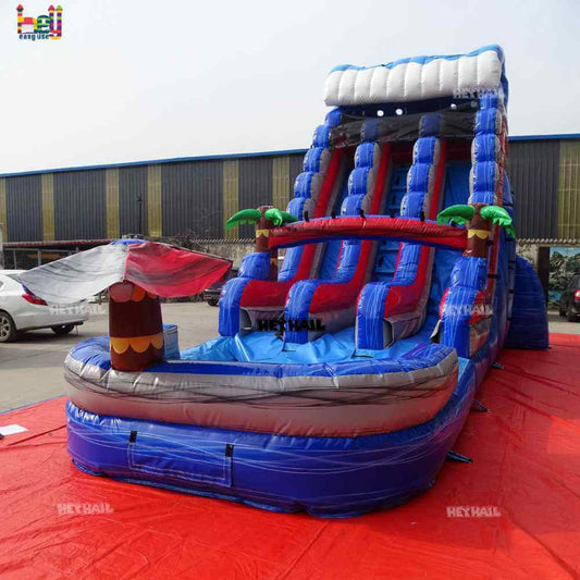 18ft Red & Blue Tropical Dual Lane Water Slide for Sale