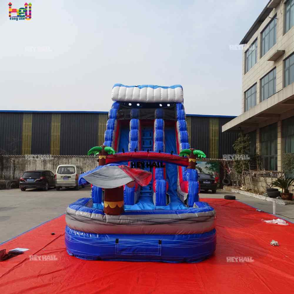 18ft Red & Blue Tropical Dual Lane Water Slide for Sale