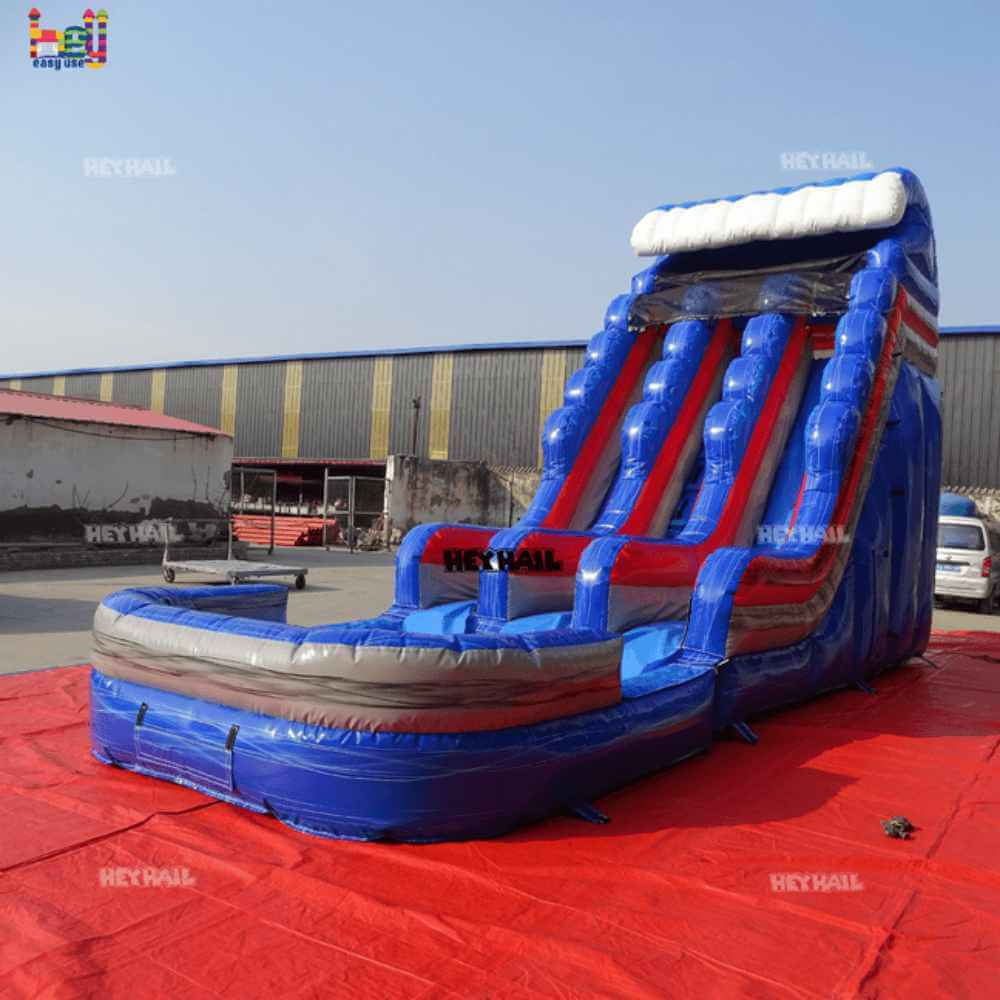 18ft Blue and Red Dual-Lane Water Slide with Pool