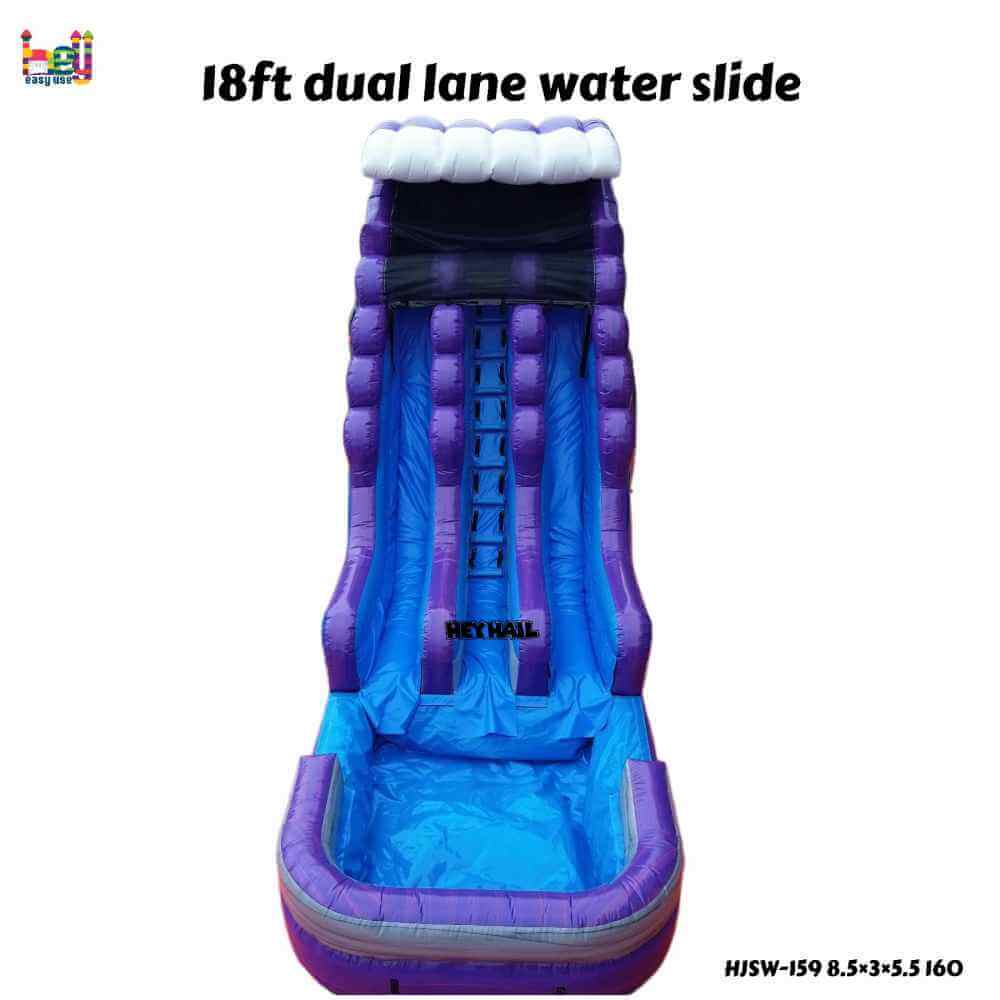 18ft Purple and Blue Dual-Lane Water Slide with Pool
