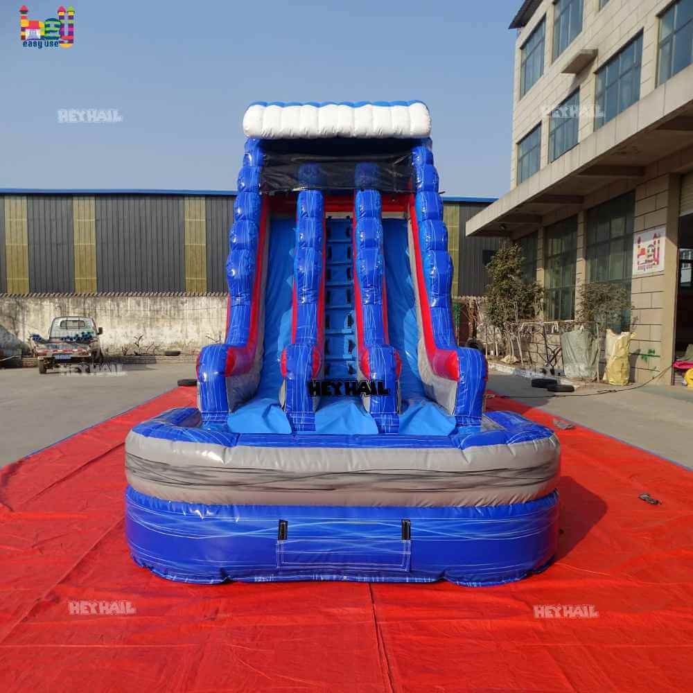 18ft Blue and Red Dual-Lane Water Slide with Pool