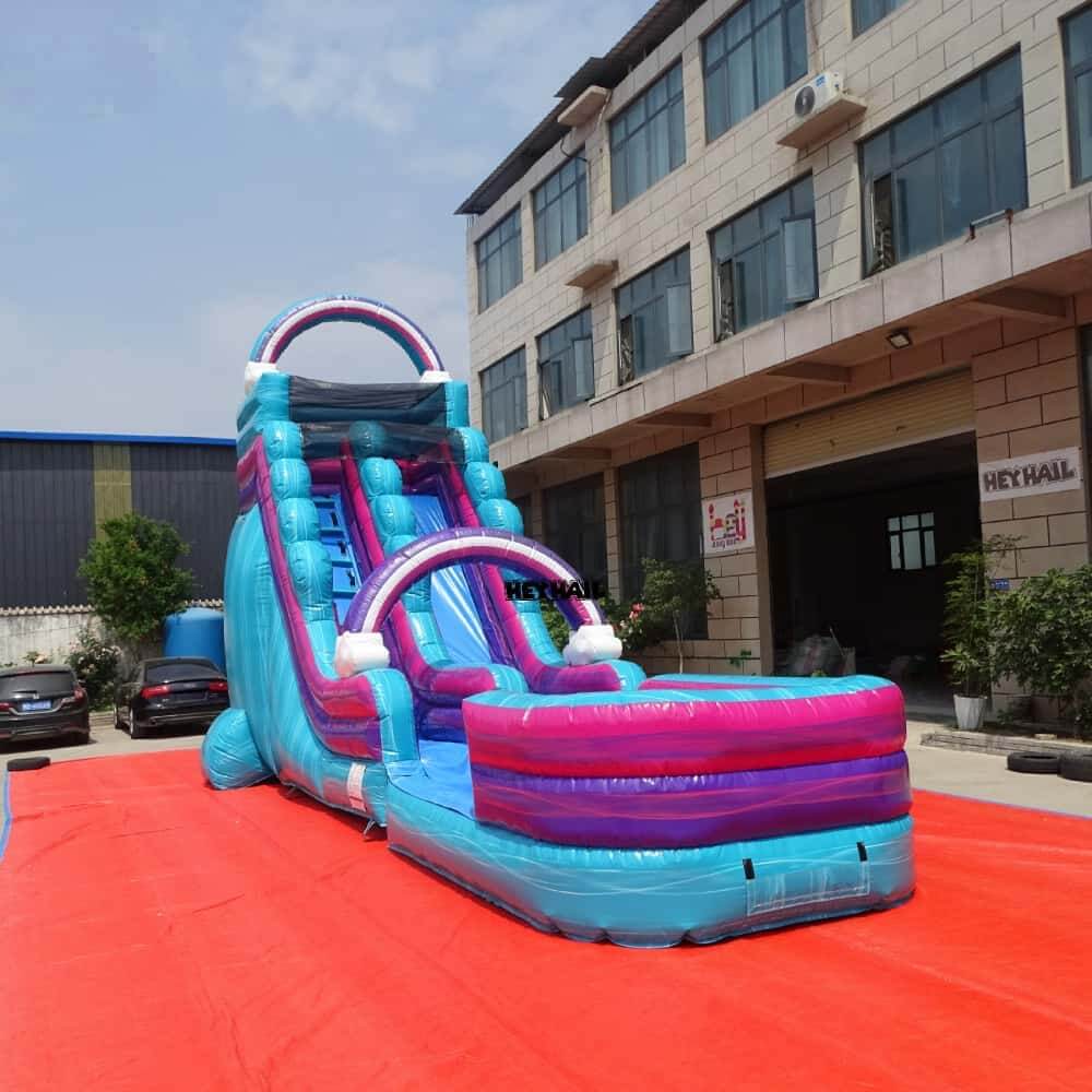 HJSW-167 turquoise pink and purple single lane water slide with pool, front left view