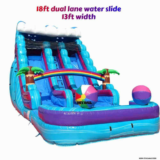 18ft Beach Ball Tropical Double Lane Water Slide with Pool