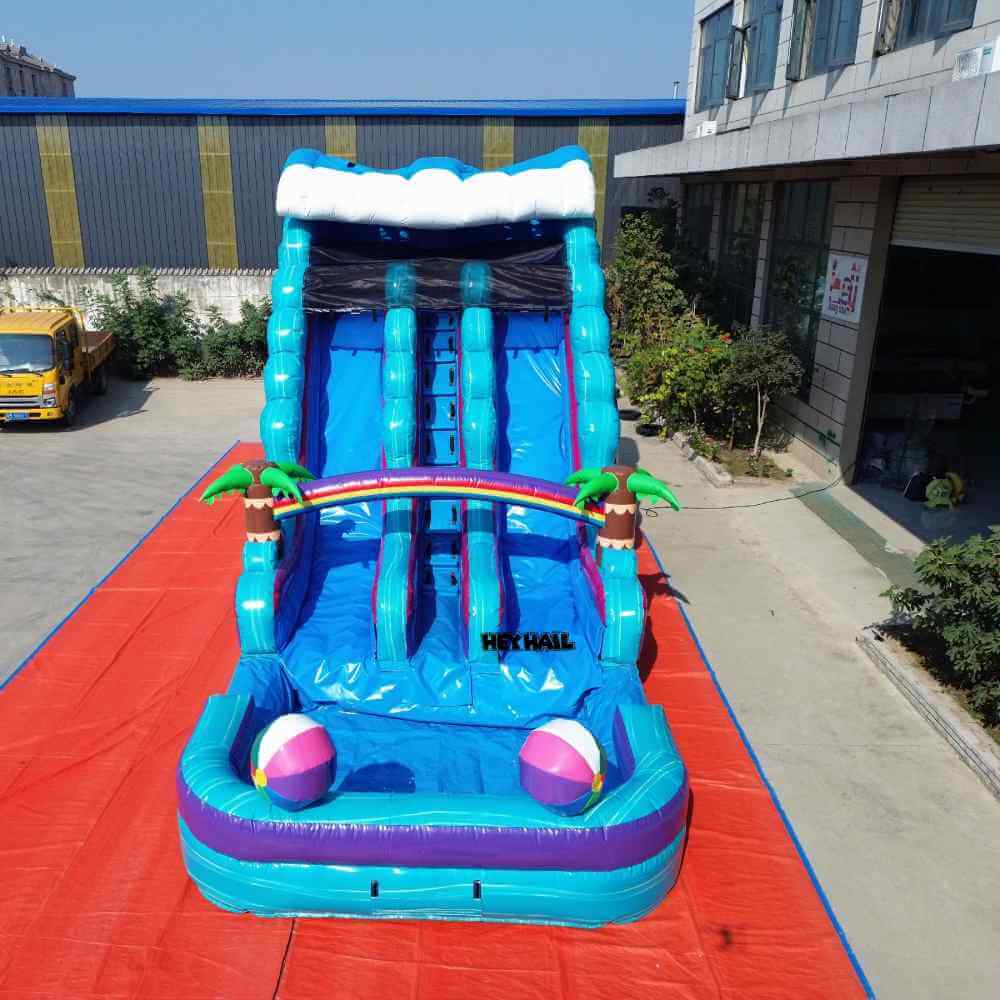 18ft Beach Ball Tropical Double Lane Water Slide with Pool