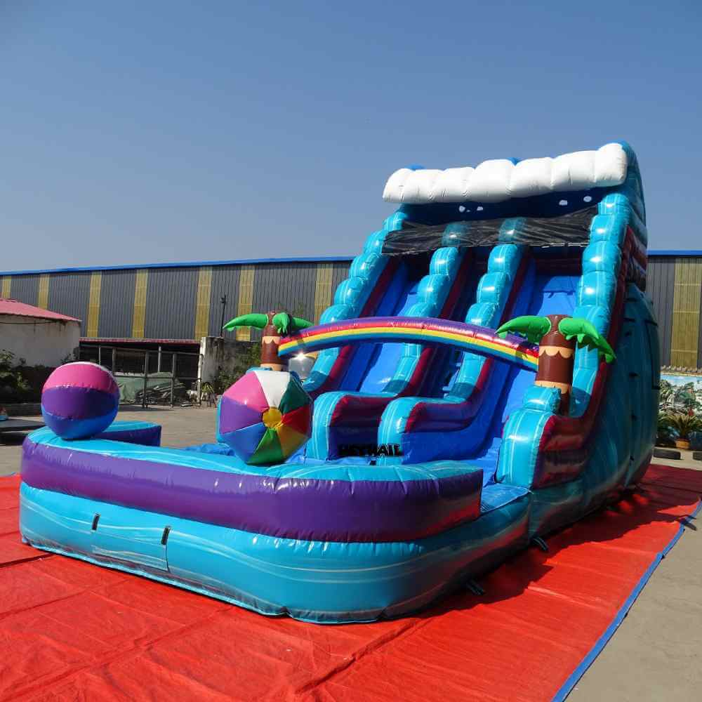18ft Beach Ball Tropical Double Lane Water Slide with Pool