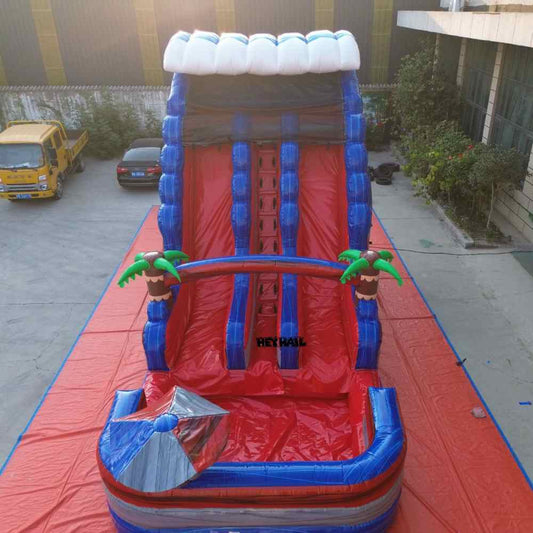 18ft Red, Blue & White Beach Ball Inflatable Dual Lane Water Slide