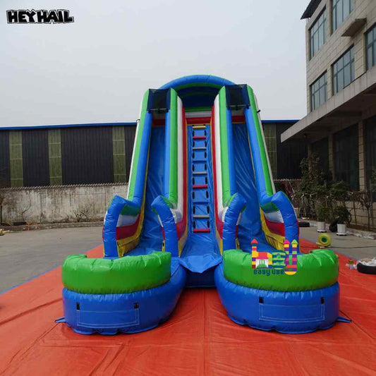18ft Blue & Green Double Lane Water Slide with Two Pools for Sale