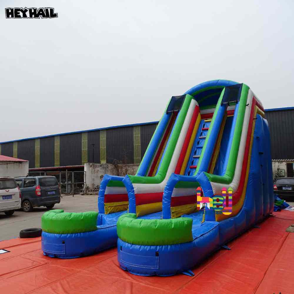 18ft Blue & Green Double Lane Water Slide with Two Pools for Sale