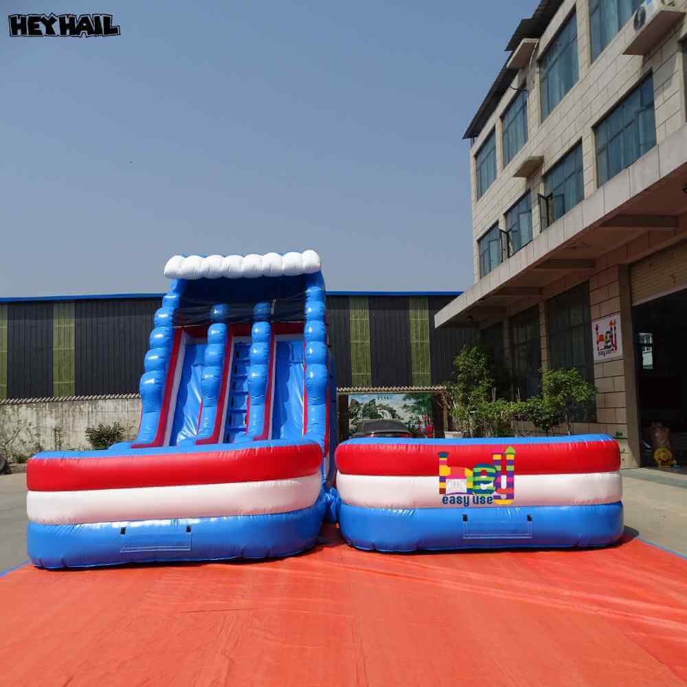 Commercial 18ft Red, White & Blue Double Lane Water Slide with Pool