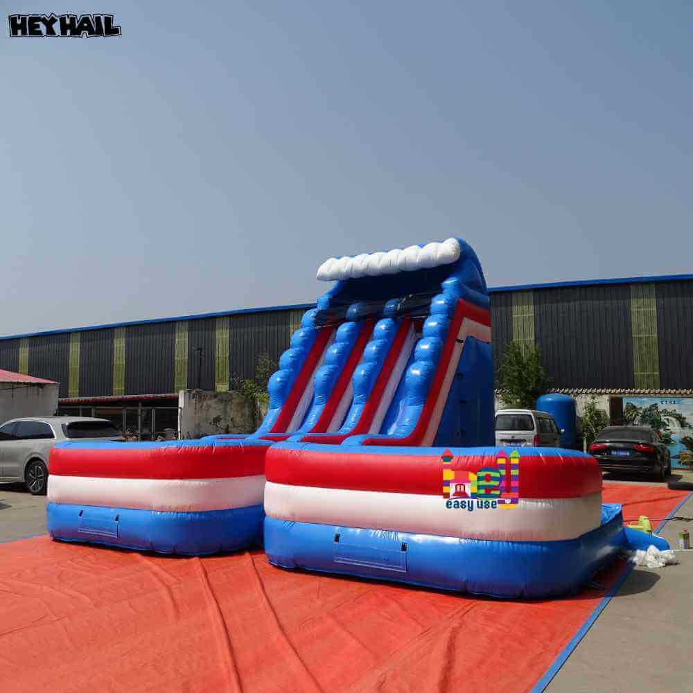 Commercial 18ft Red, White & Blue Double Lane Water Slide with Pool