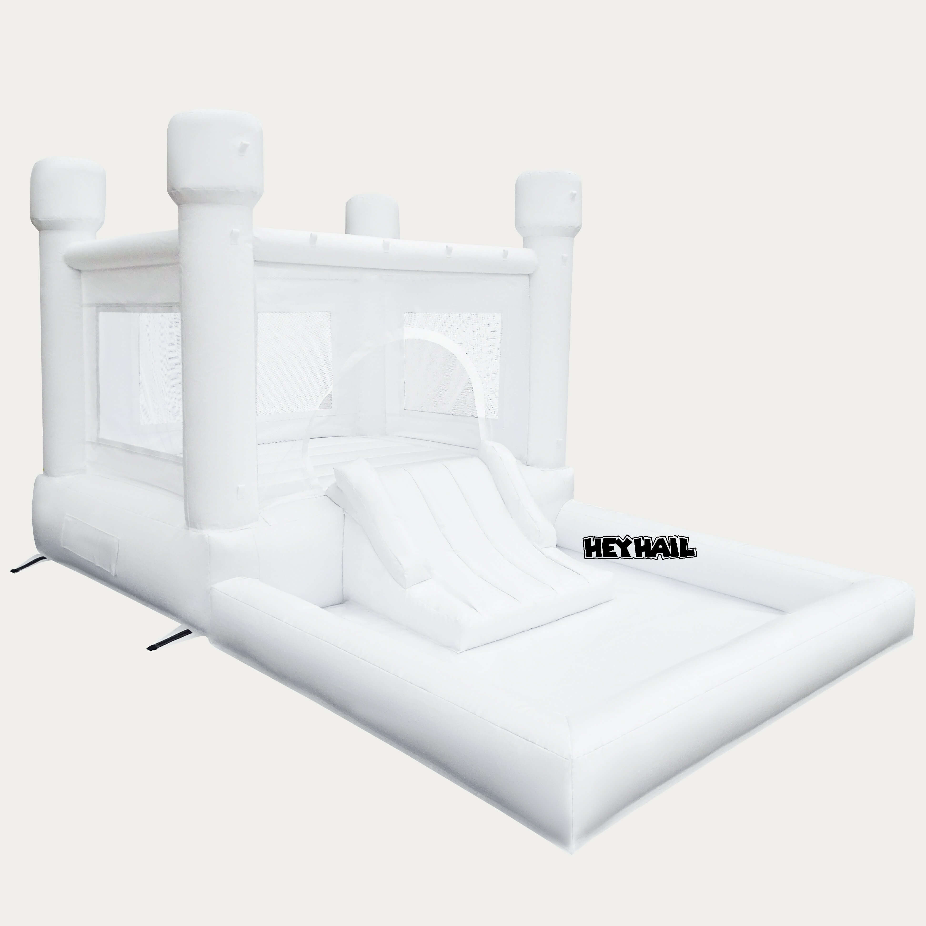 White Bounce House With Slide And Ball Pit